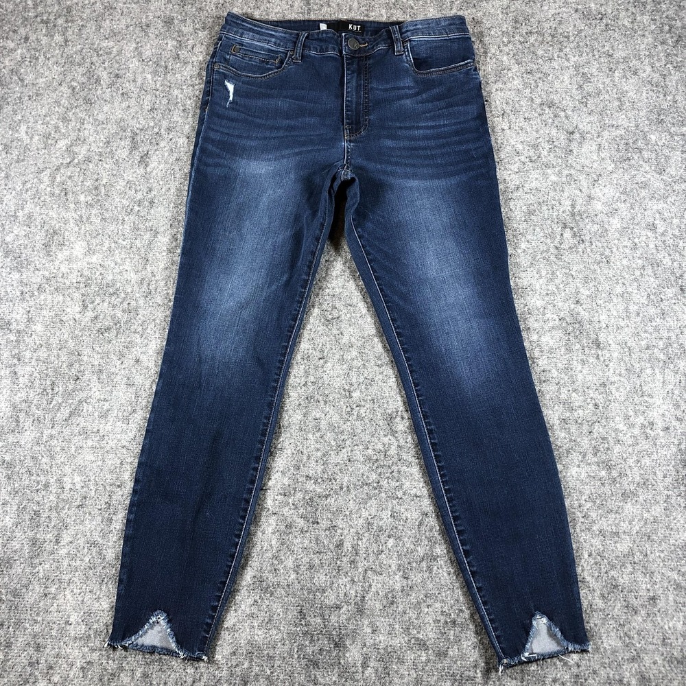 KUT From The Kloth Women's 10‎ Blue Skinny Ankle Raw Hem Distressed Jeans